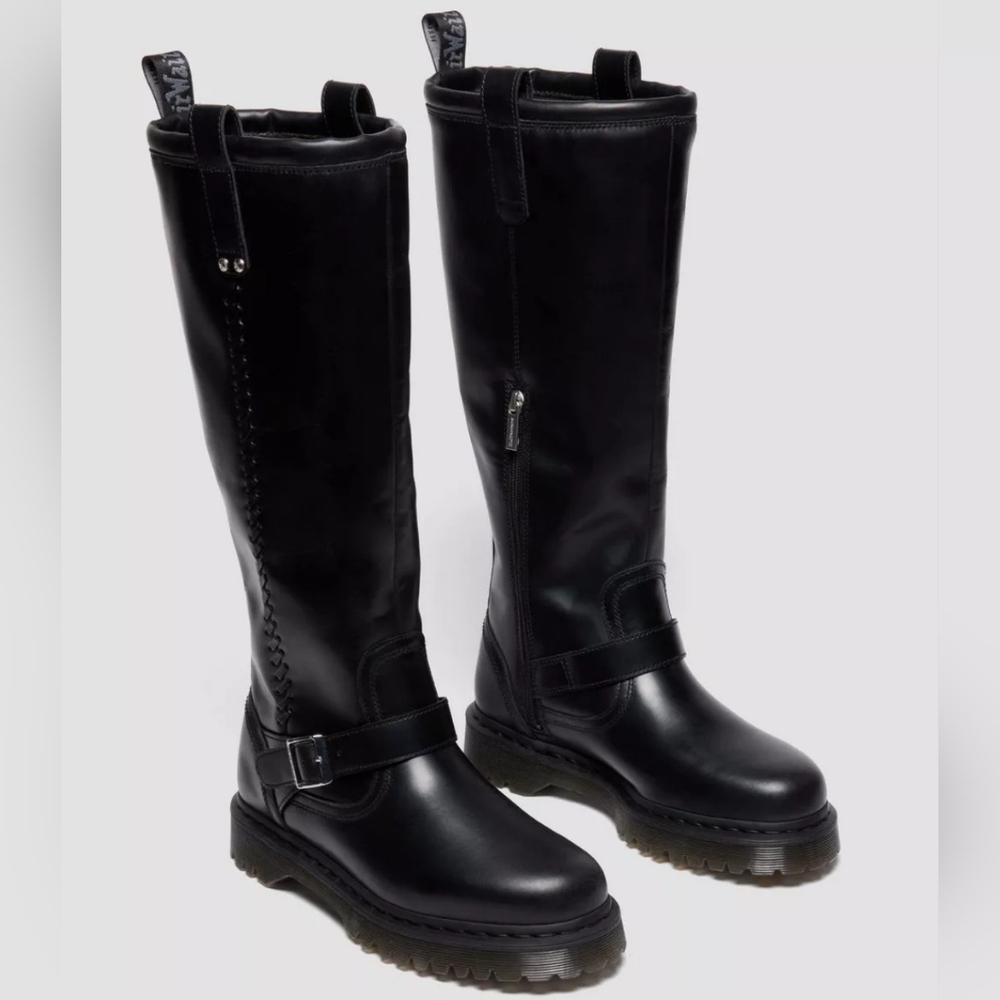 Dr. Martens ANISTONE KNEE HIGH Orleans Leather Biker Boots